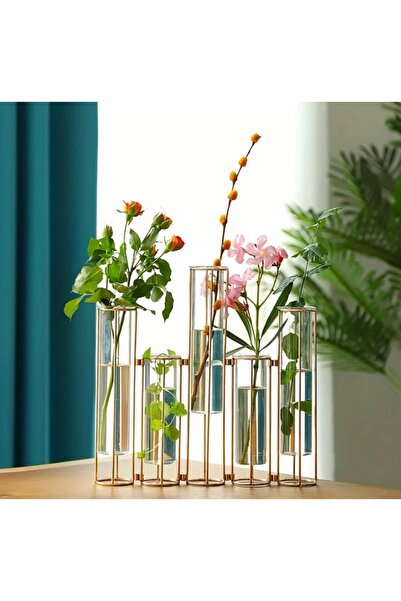 SKEIDO Test Tube Vase with 5 Test Tubes, Gold Metal Stand