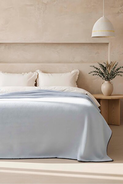 Rivaİstanbul Light Gray Valencia Sherpa Double Plush Blanket