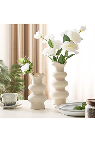 ANGJU Ceramic Vases Set of 2, Modern Decorative White Ceramic Vases for Home ...