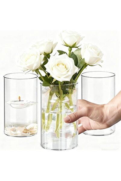 NYGANMELLOZ 3-Pack Clear Glass Cylinder Vases (750ml, 8 x 15 cm)