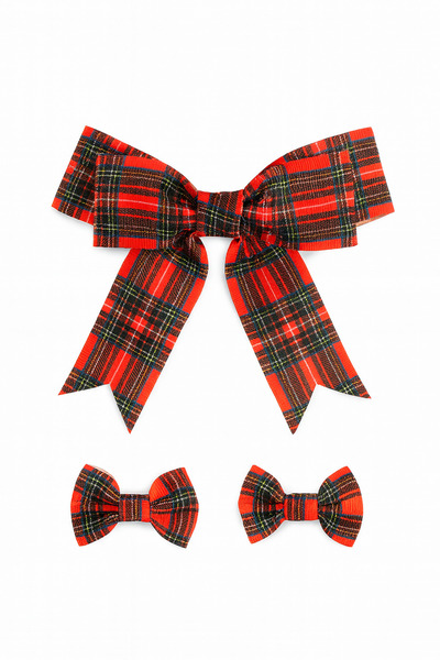 LOGO AKSESUAR Κοριτσίστικο Κόκκινο Καρό Χριστουγεννιάτικο Σετ με 3 αγκράφες