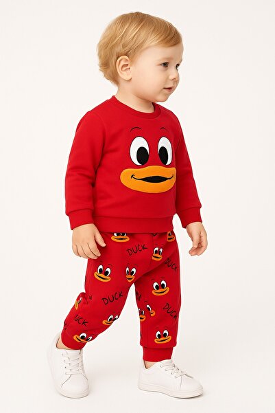 dinamik çocuk Baby Girl/Boy Unisex Duck Patterned 2-Piece Set Sweatshirt and Bottoms 6-9-12-18 Months