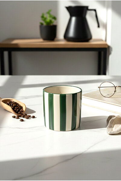 FH finehome كوب إيلي مخطط بدون مقبض أخضر