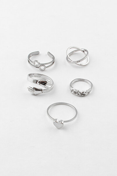 Sortie Aksesuar مجموعة خواتم قابلة للتعديل على شكل دائرة وقلب مع إمكانية الجم...