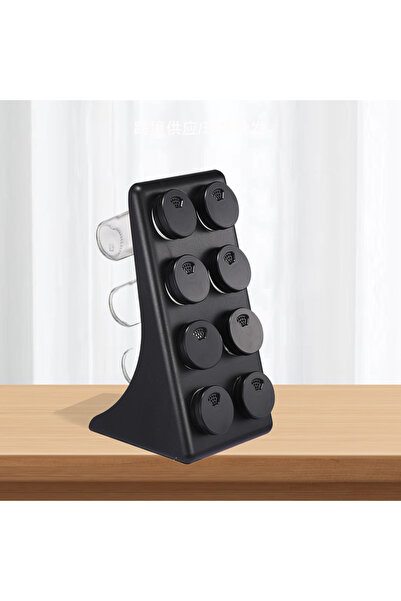 OEM Set de borcane din sticlă pentru condimente cu suport – 8 piese. Negru.