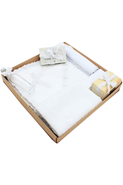 PRICHINDEL Set botez din bumbac, Mimi cu dantelă albă, 7 piese, alb