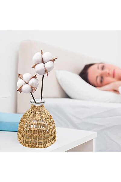 KASTWAVE Straw Woven Rattan Glass Vase, Boho 5.3 x 3.5 in