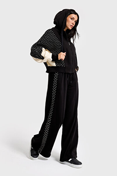 it's basic Γυναικείο Μαύρο Φούτερ με κουκούλα w5-1 Φλις Φούτερ Φούτερ Σετ 2 τεμαχίων Συνδυασμένο Υφασμάτινο Σετ Σχεδιαστικό