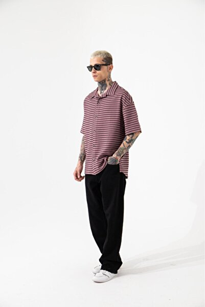 Machinist Мъжка риза Makoron с 3 ленти, тъмнолилава-черна