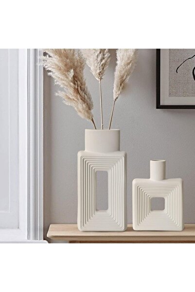 Ofrdncy White Ceramic Vase Set of 2, Square Rustic Minimalist Nordic Boho
