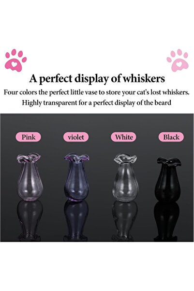NALACAL Tiny Glass Vases Set - Cat Whiskers Holder, Miniature Jars for Flowers, 4 pcs (Black, Pink, Purple,