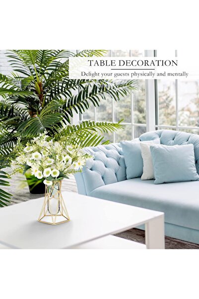 TERRIFI 8-Set Gold Metal Geometric Vase with Clear Glass Test Tubes (6.3 in)