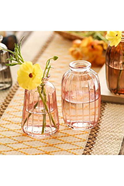Generic Glass Flower Vases Set of 3, Pink Mini Decorative Bottles, Modern Table Centrepiece