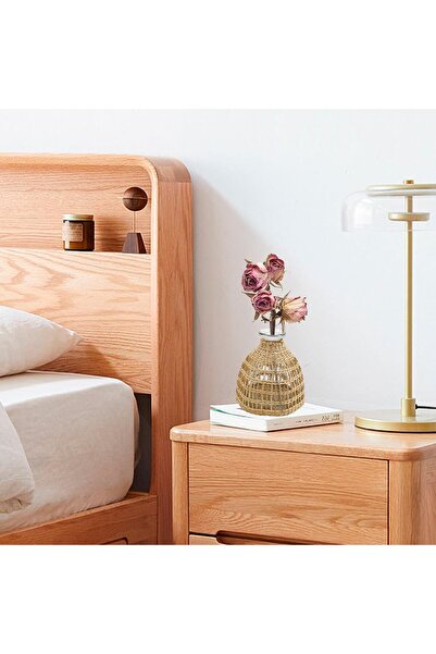 KASTWAVE Straw Woven Rattan Glass Vase, Boho 5.3 x 3.5 in