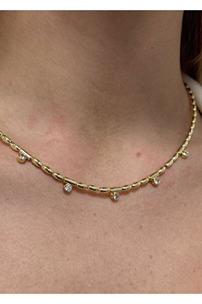 KİLİGİSTANBUL Gold Color 5 Balls in a Row Necklace 40 cm