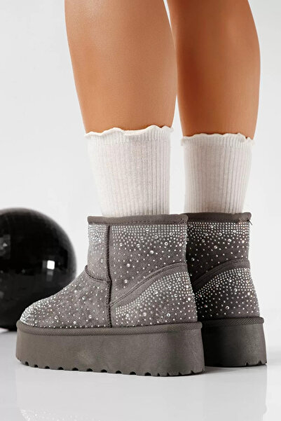 Zaira Women's short fur-lined Ug-type boots in gray eco-suede leather Alessia #22757 - 40