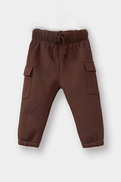 DeFacto G1126A5Bn334 Brown Baby Boy 2-Piece Set Printed Half-Zip Sweatshirt and Sweatpants