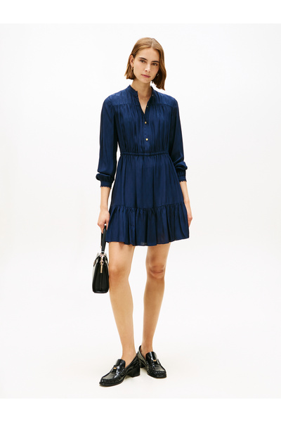 Tommy Hilfiger Women Navy Diamond Flag Jacquard Tiered Mini Dress