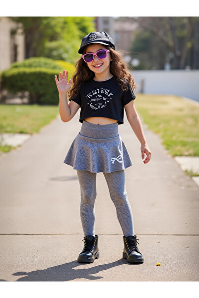 Take Two By Styli Solid Bow Printed Skirt with Leggings Set