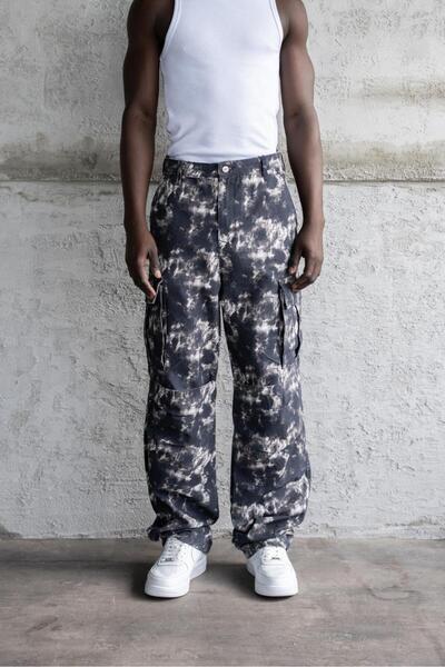 Machinist Ανδρικό παντελόνι Cargo με σχέδιο με φαρδύ κορδόνι μαύρο