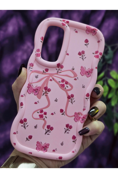 Magic Ring Samsung Galaxy A54 Uyumlu Kelebek Kurdele ve Çiçek Desenli Pembe T...