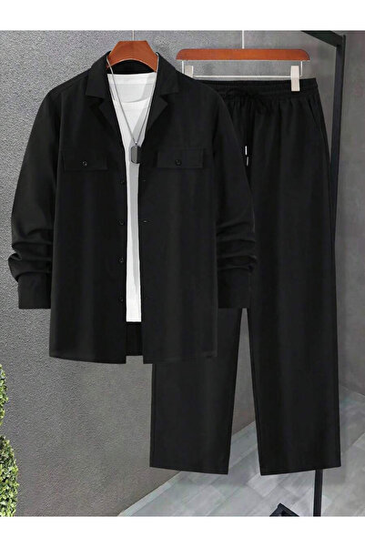 Take Two By Styli Men Black Casual Shirt and Pants Co-Ords