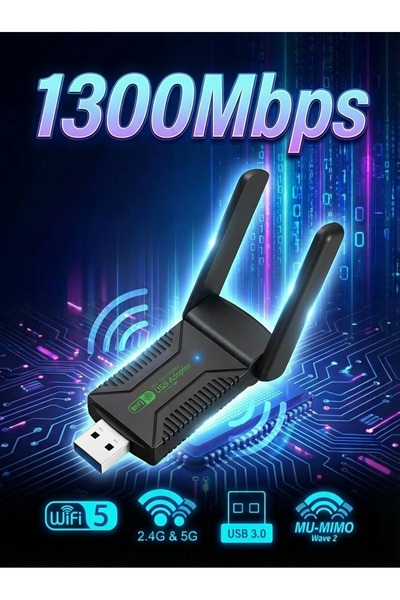 NEFFO 1300Mbps WiFi USB Adaptör – Dual Band 2.4G/5G, USB 3.0, MU-MIMO, Çift Antenli