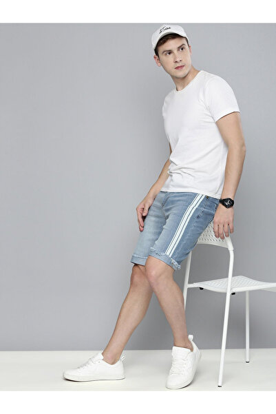The Indian Garage Co By Styli Men Blue Striped Denim Shorts