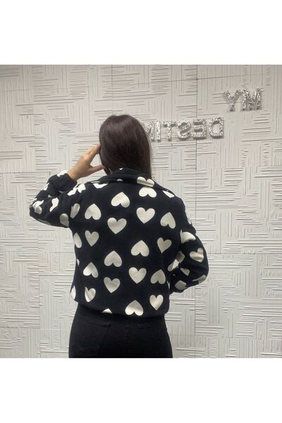 My Destino Heart-Patterned Lined Cropped Fleece Jacket
