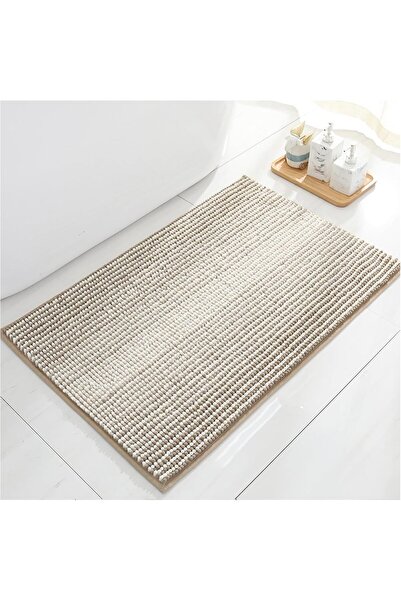 HOUSLET Large Chenille Non-Slip Water Absorbent Bathroom Rug (Light Taupe and Cream, 60 x 90 cm)