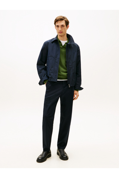 Tommy Hilfiger بنطال تشينو رجالي أزرق من قماش هارلم تويل بساق مدببة