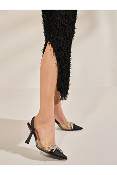 Styli Black Fringe Maxi Skirt with Side Slit