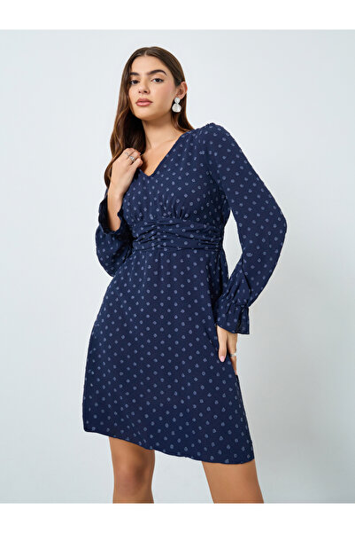 Take Two By Styli Navy Polka Dot Print A-Line Mini Dress