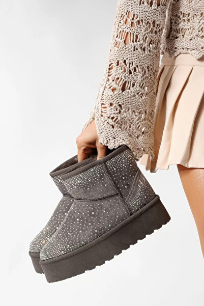 Zaira Women's short fur-lined Ug-type boots in gray eco-suede leather Alessia #22757 - 40