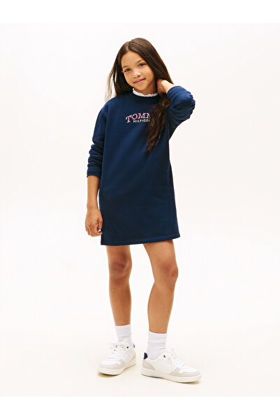 Tommy Hilfiger Girls Navy Floral Logo Fleece Relaxed Sweatshirt Dress