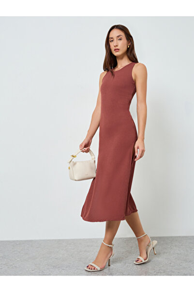 Maxim Creation By Styli Women Brown Sleeveless A-Line Midi Dress