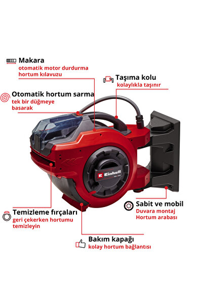 Einhell GE-HR 18/30 WH Li - Solo, Akülü Hortum Makarası (Akü ve şarj cihazı d...