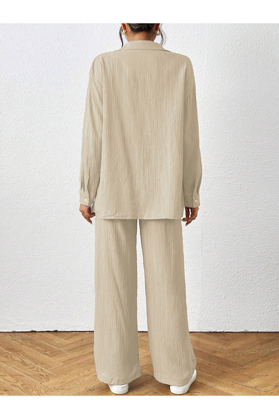 Take Two By Styli Women Textured Shirt and Wide Leg Pants Co-ords