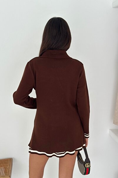 Noi Belis Double Breasted Collar Pocket Cardigan Mini Length Skirt Knitwear Bottom Top Set Aw25Au0003