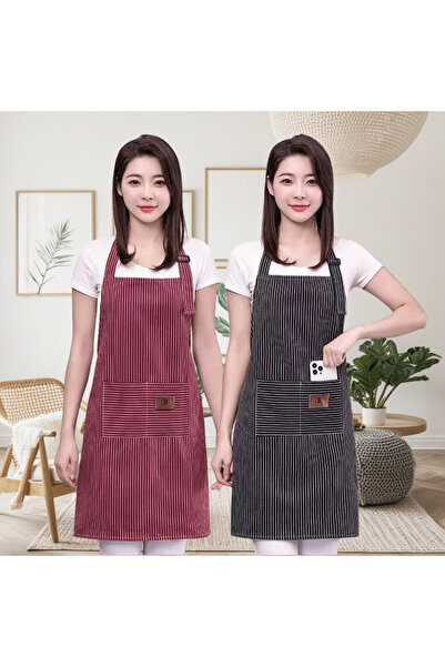 OEM Cotton kitchen or barbecue apron, with pockets, 70x75 cm, red with striped pattern
