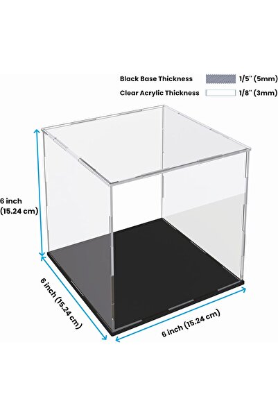 Slasa Clear Acrylic Display Case 15.2×15.2×15.2cm for Collectibles with Black Base