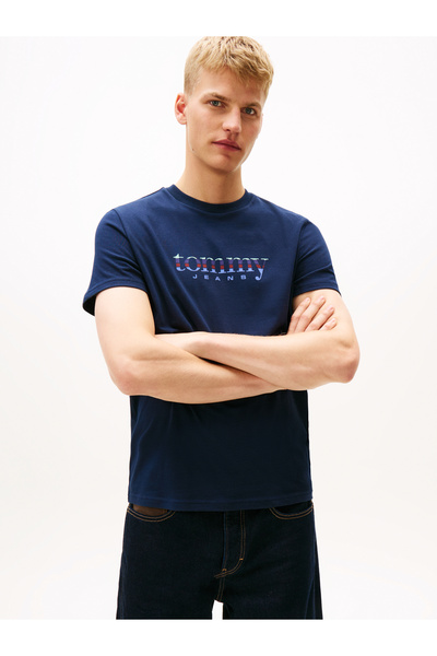 Tommy Hilfiger Men Navy Logo Jersey Slim Crew Neck T-Shirt