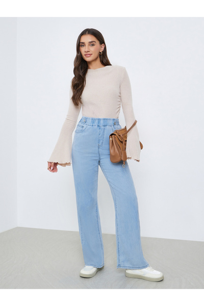 Styli Solid Stretch Wide Leg Jeans