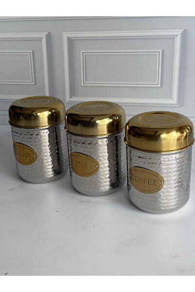 ROSSEV Gold Lid Stainless Steel Storage Container Set of 3