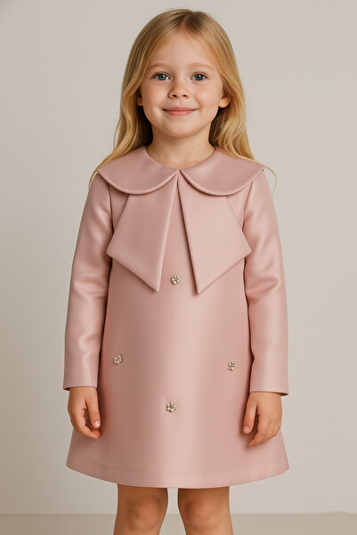 melek golden Rochie pentru fetiță cu broderie de perle – mâneci lungi pentru ...