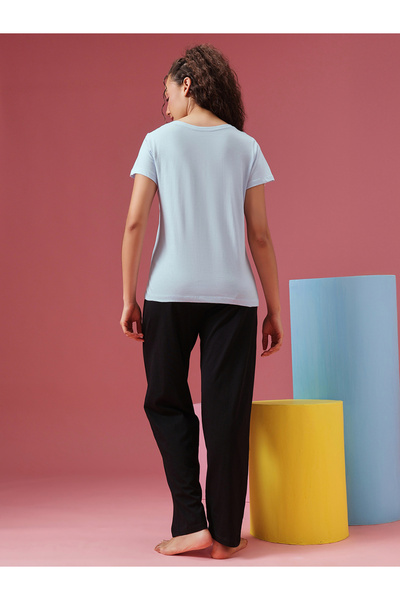 Clovia By Styli Graphic Print T-Shirt and Pyjama Set 100% Cotton