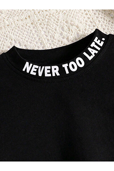 Take Two By Styli Girls Slogan Print Top with Pocket Detail Pants Set