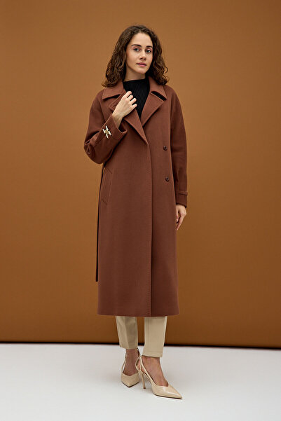 KENT Kahverengi Klasik Modern Kolda Aksesuar Detaylı Palto