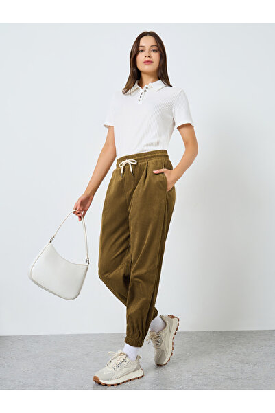 Styli Solid Corduroy Wide Leg Pants