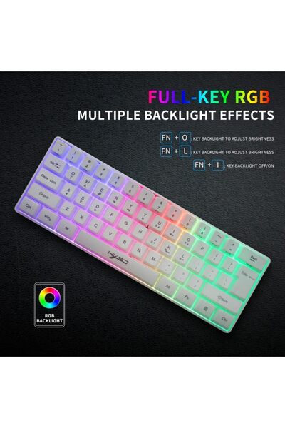 HXSJ Wireless Gaming Keyboard 2000mAh Backlit Mini 61 Key With Bluetooth(WHITE)